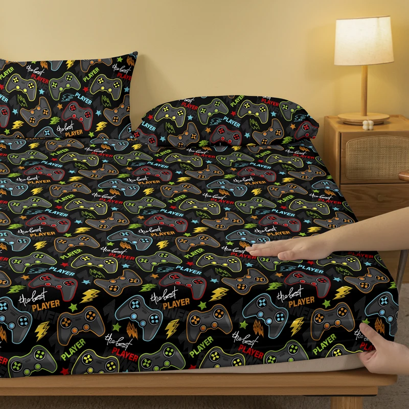 1 Cartoon Fun Printed Matte Fitted Sheet, Bedroom Printed Bed Cover, Bedding (Excluding Pillowcases)