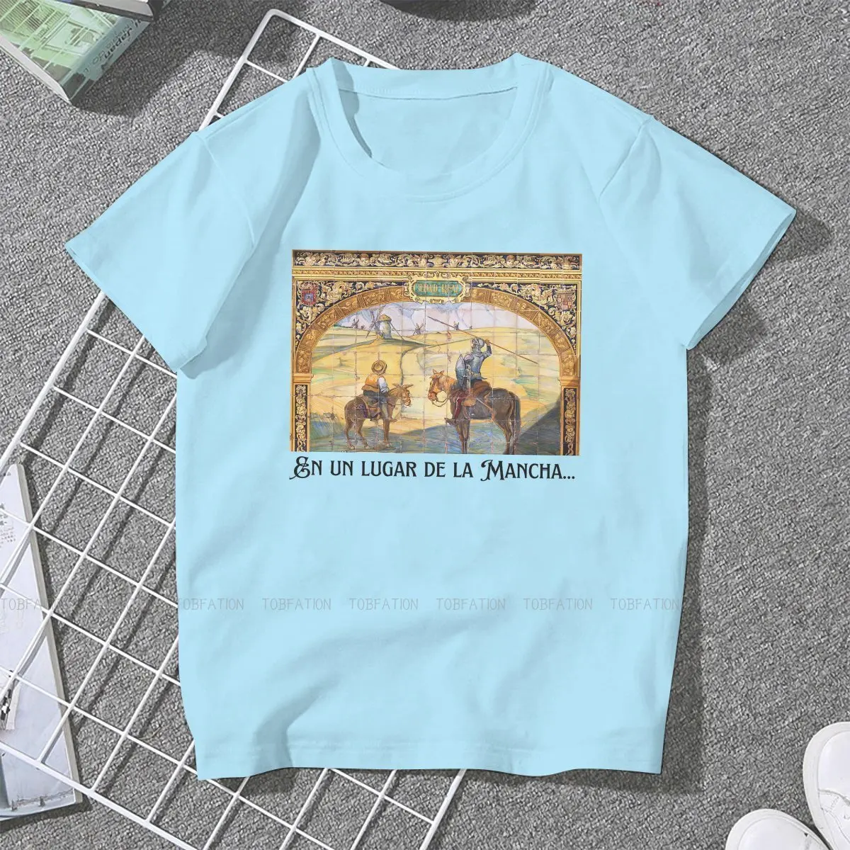 En Un Lugar De La Macha Hipster TShirts Don Quijote De La Mancha Woman Graphic Tops T Shirt O Neck Oversized