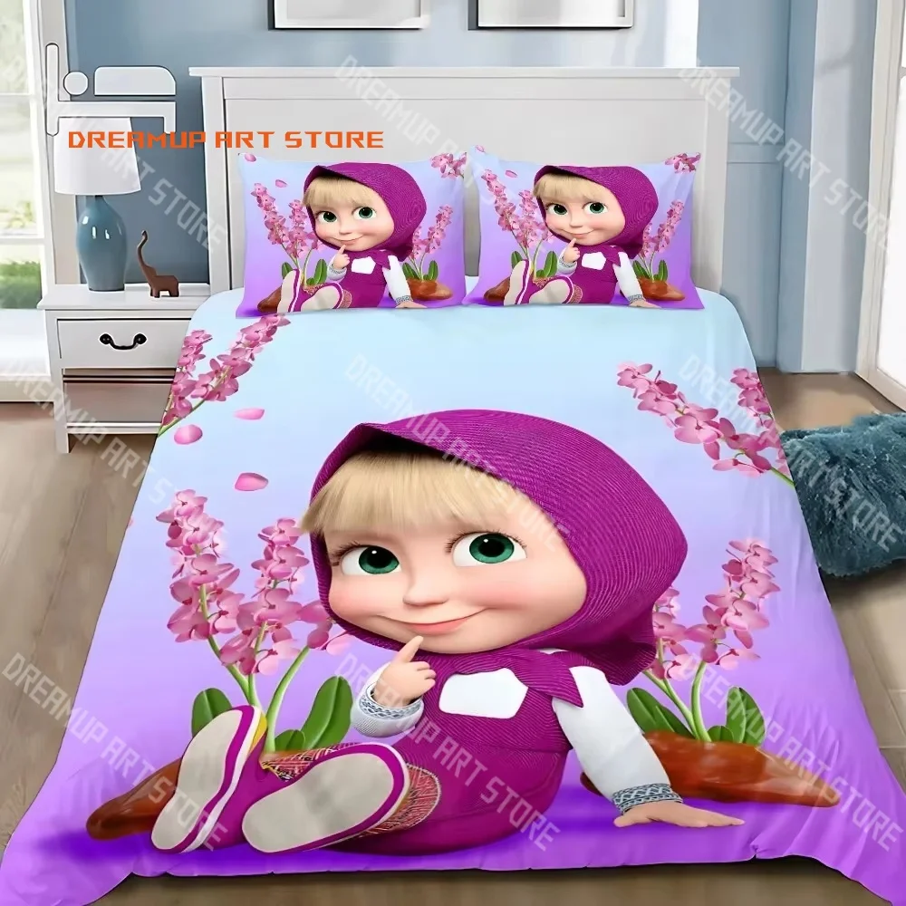 2026 3D Print M-Masha And B-Bears Cartoon Bedding Set Single Twin Full Queen King Size Bed Set Adult Kid Bedroom Duvetcover Set