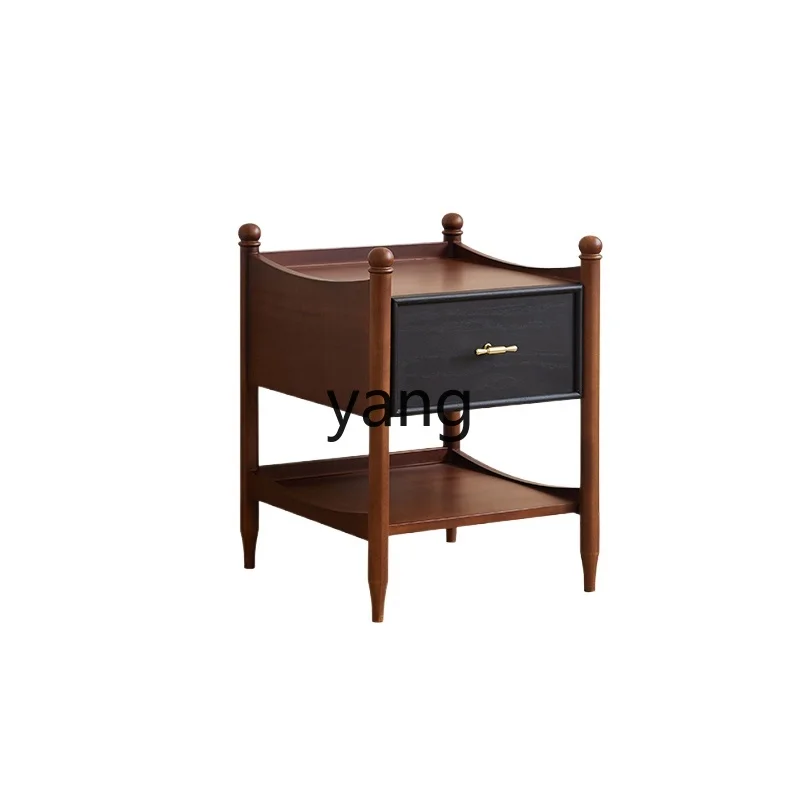 

LMM French small bedside table retro solid wood storage bedroom bedside multi-functional side cabinet
