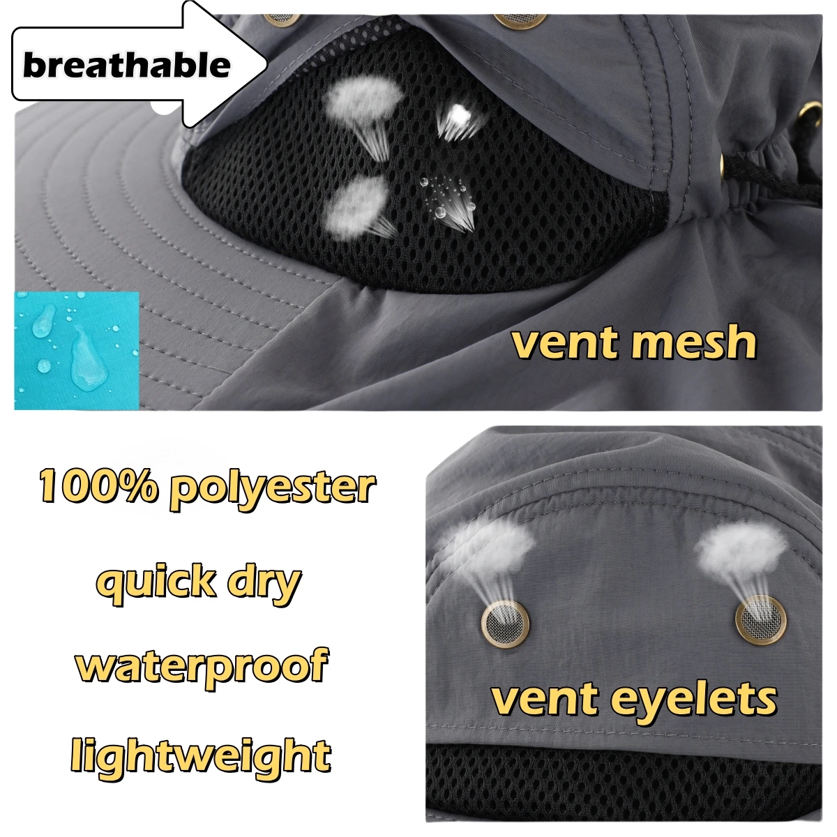 Connectyle Men\'s Mesh Flap Adjustable Summer Sun Protection Hat UPF50+ Wide Brim Lightweight Breathable Outdoor Fishing Cap