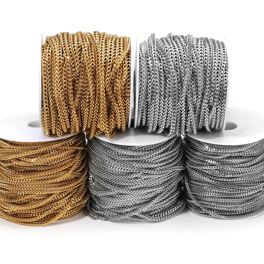 1 Meter Edelstahl-Flachquadrat-Kubanerketten für Halsketten, Anhänger, Armbänder, Zubehör für DIY-Schmuckherstellung – Detail 3