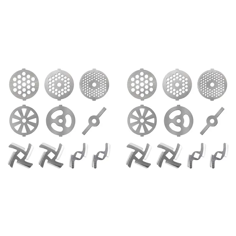 B06B-20Pcs Meat Grinder Blades Set, Stainless Steel Meat Grinder Plate Discs Sausage Stuffer Ring Food Grinding Blades