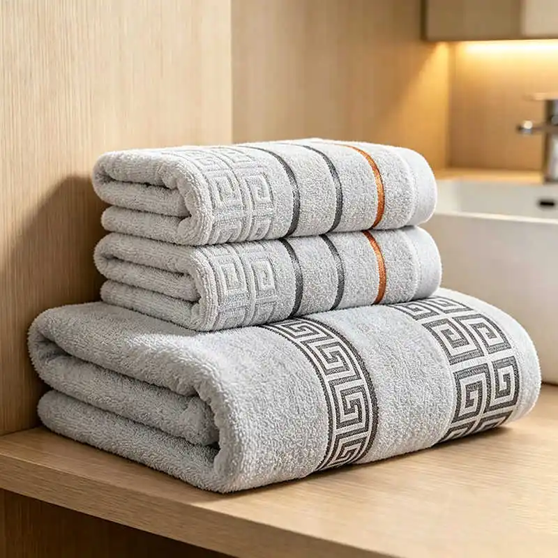 

3 Pack Cotton Towel Set Bathroom Terry Bath Towel For Adults Geometric Design Travel Sport Face Towels Hand Gym Washcloths