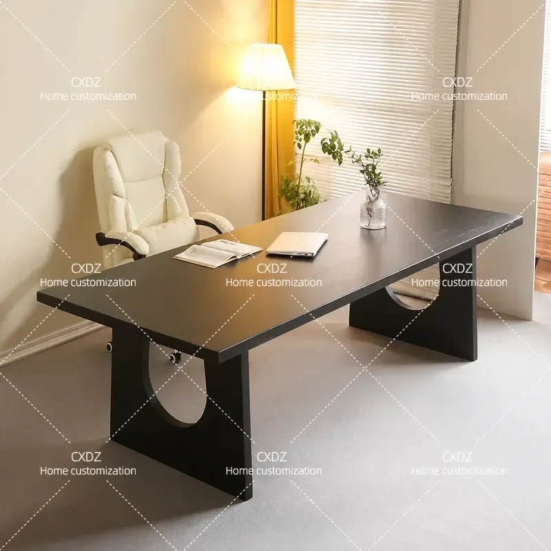 Black Solid Wood Computer Desk Simple Modern Writing Table Long Workstation for Home Office Boss Desk