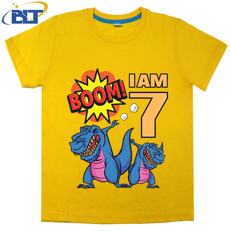 

Tyrannosaurus Rex dinosaur 7th birthday printed kids T-shirt summer cotton short-sleeved casual top suitable for boys and girls