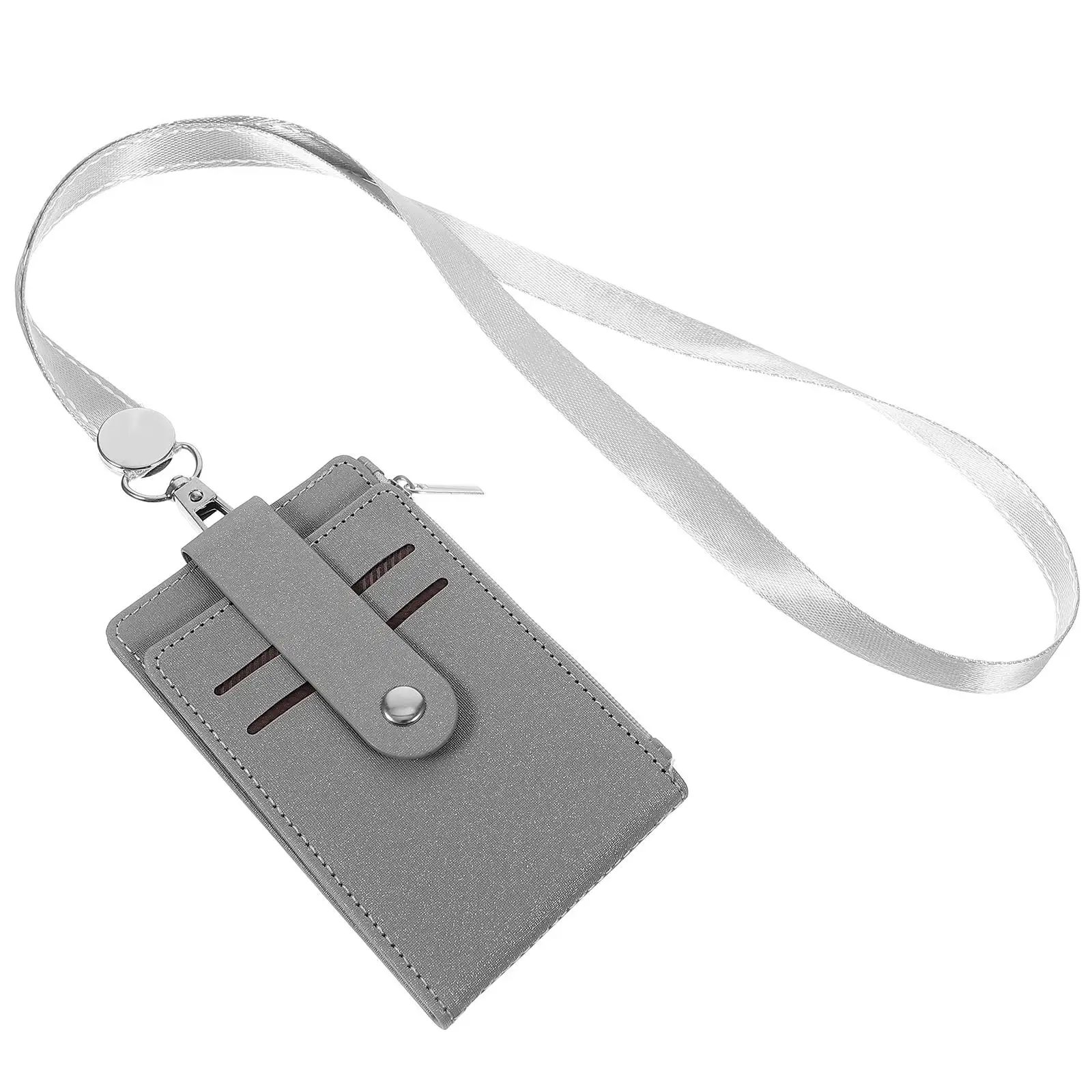 Lanyards Neck Credit Card ID Holder (gray with Rope) Sleeve Name Tag Clip Badge Cover Grey for Student Anti-scratch Case Work