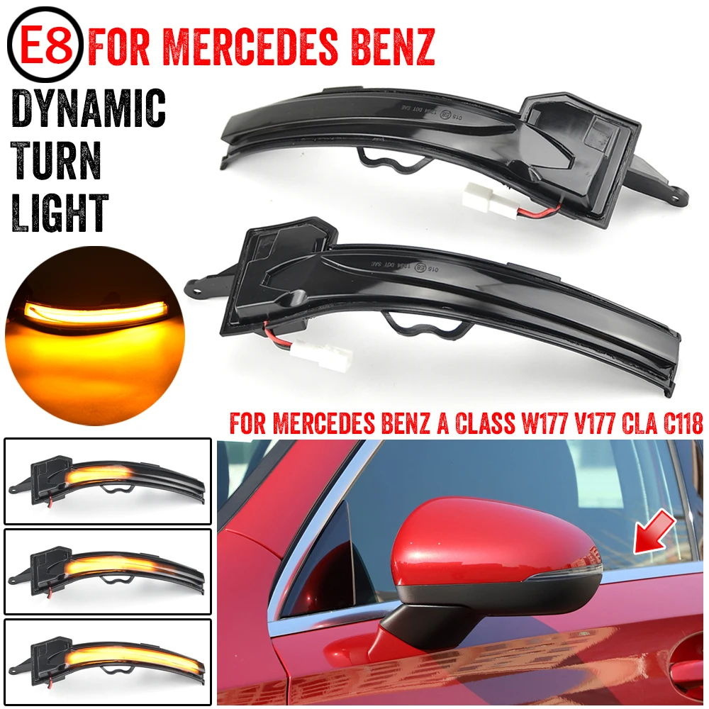 2pcs Amber For Mercedes Benz A Class W177 2019 2020 2021 Car LED Dynamic Turn Signal Side Mirror Lamp Indicator Blinker Lights