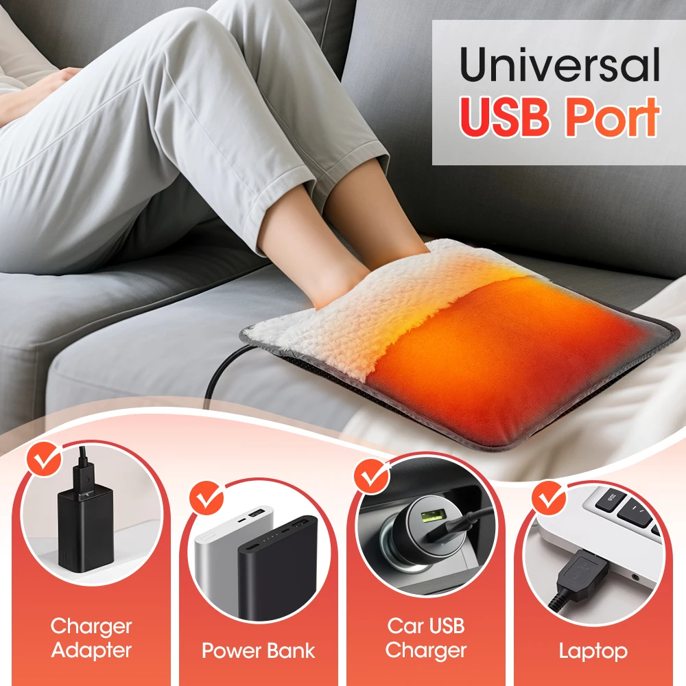 

Зимняя электрическая грелка для ног, зарядка через USB, мягкая плюшевая моющаяся грелка для ног, обогреватель для улучшения сна, домашний согревающий коврик для ног