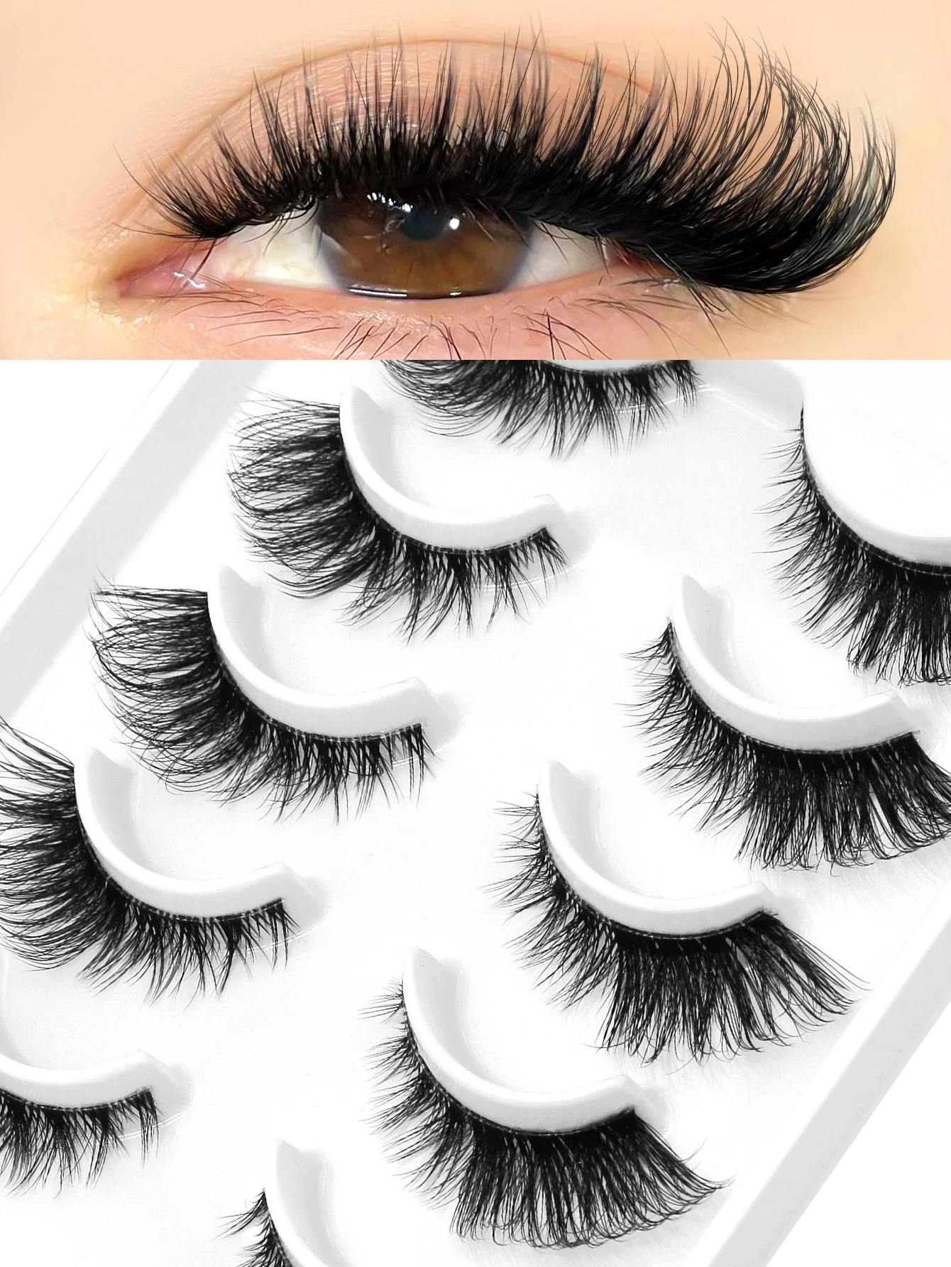 VELTRINAY 5 Pairs Cat Eye False Eyelashes Faux Mink Lashes Flared Ends Elongated Eye Shape Soft & Natural Full-Strip Lashes