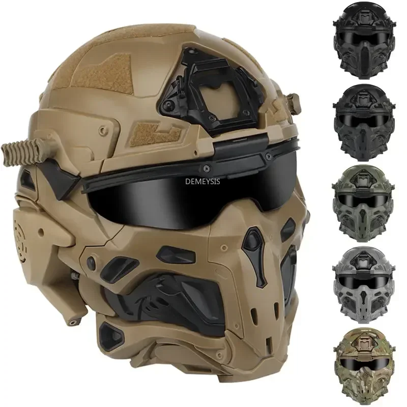 Casco da tiro con maschera Protezione completa Caschi da combattimento tattici Airsoft Cuffie integrate Protezione per la testa CS da tiro