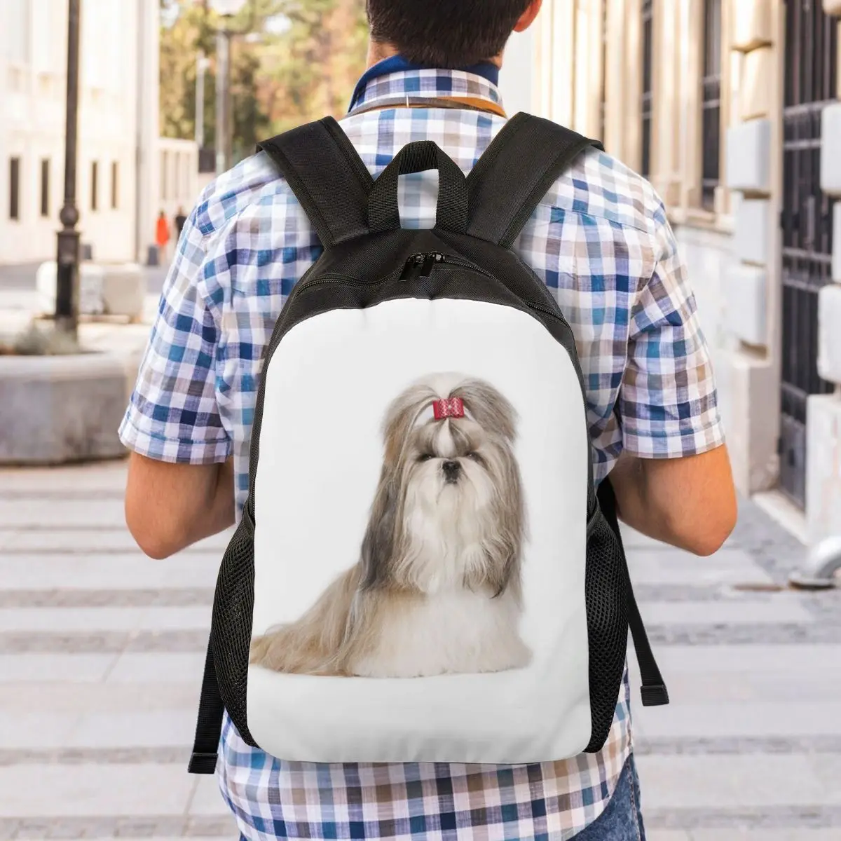 Shih Tzu-mochila con lazo para hombre y mujer, morral impermeable con estampado de animales, perro, Escuela Universitaria