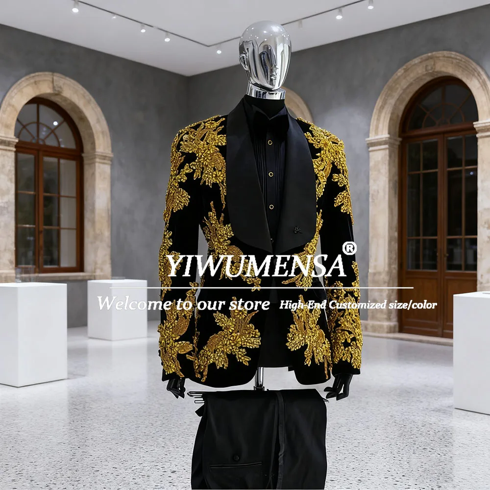 

Golds Stone Embroidered Men's Tuxedo Customized Single Breasted Wedding Suits Prom Blazers 2 Pieces Sets traje de hombre 2026