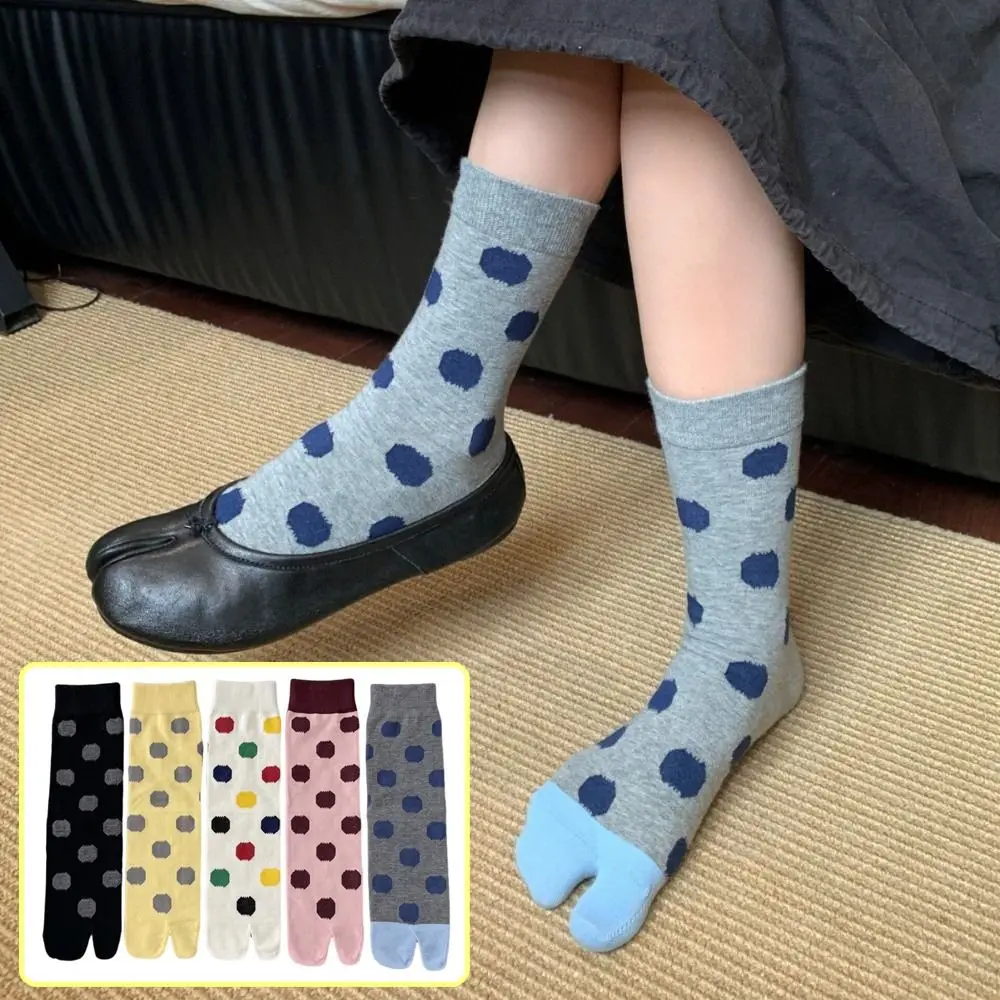 Fashion Soft Mid Tube Socks Breathable Split Toe Design Polka Dot Socks Cute Candy Color Women's Cotton Socks Daily Use