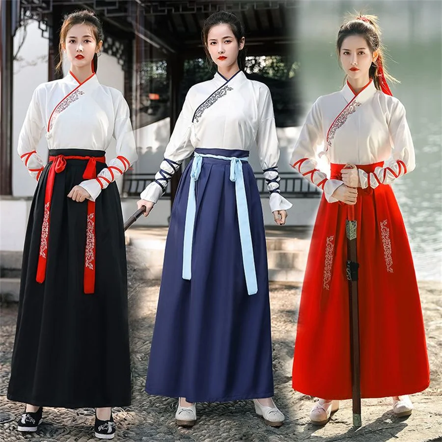 Hanfu Women Top Skirt 2 Piece Set Men Vintage Ethnic Fashion Cosplay Elegant Traditional Chinese Clothing Chivalrous Style Suit