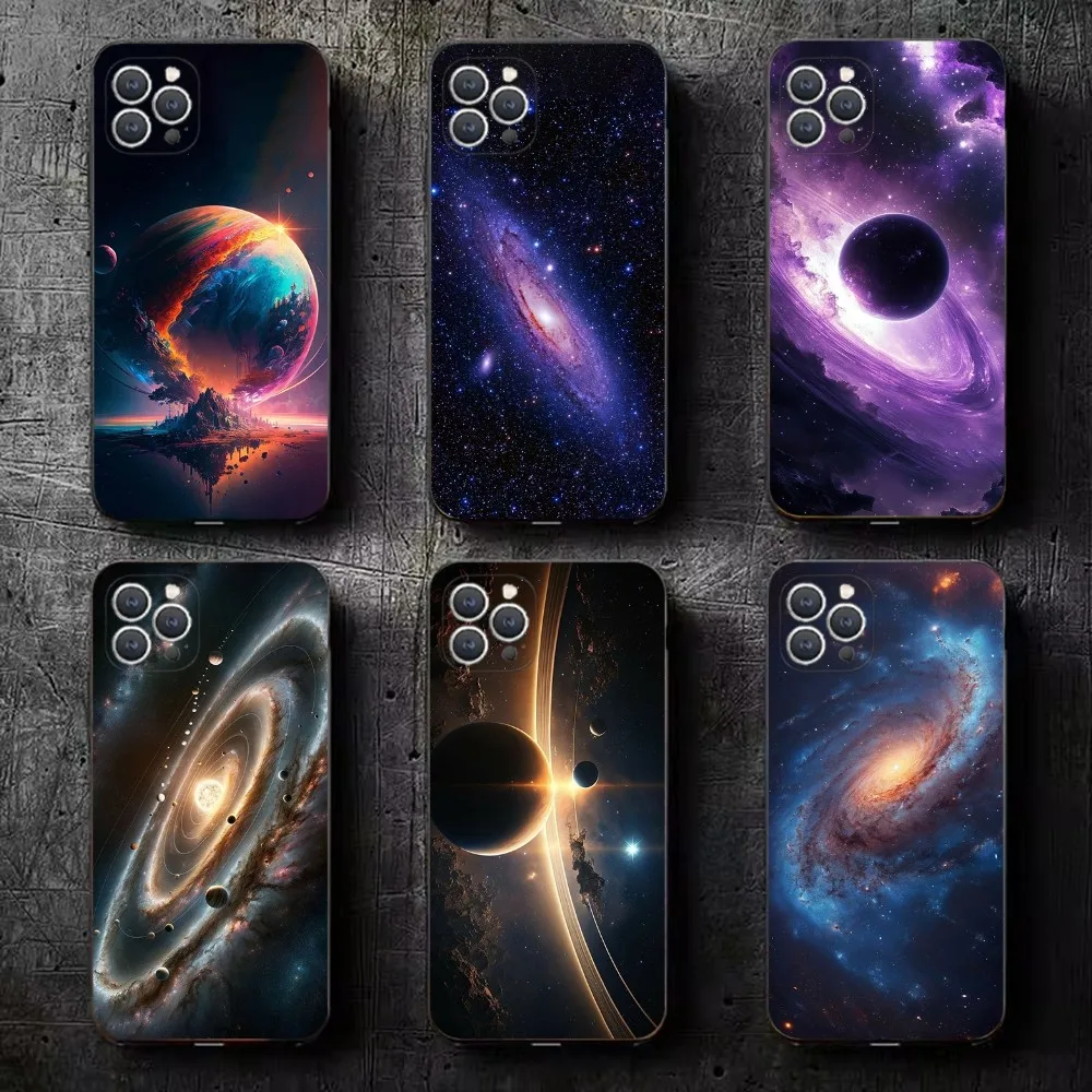 

Space For Galaxy Universe Phone Case For iPhone 16,15,14,13,12,11,Plus,Pro Max,XS,X,XR,SE,Mini,8,7 Soft Silicone Black Cover
