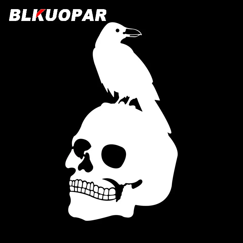 BLKUOPAR Raven Crow on Skull Car Stickers Anime Vinyl Creative Die-cut Waterproof Scratch-Proof Bumper Graphics Car Accessories