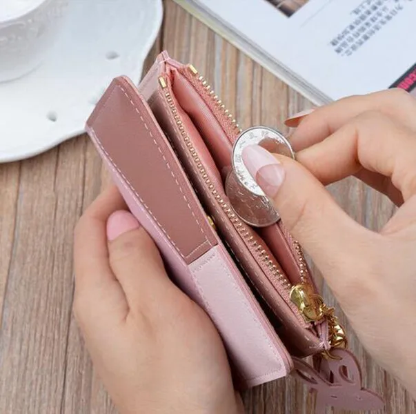 Mulheres moda carteiras com zíper moeda bolsa senhoras bolsas curtas bolsas femininas embreagem titular do cartão de crédito couro do plutônio billfold carteira
