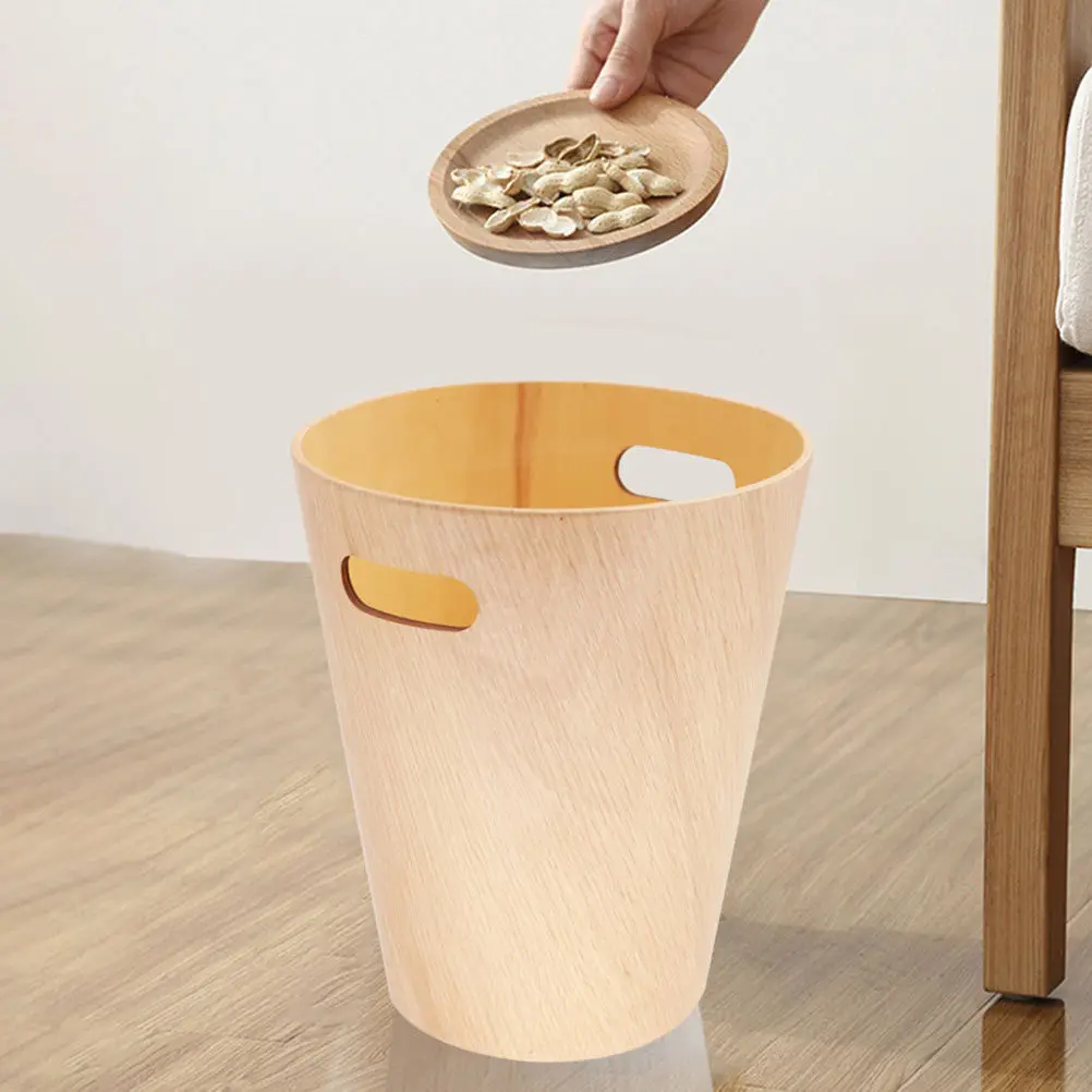 

Wooden Desk Wastebasket Small Trash Can Japanese Style Minimalist Design Large Storage Capacity Removable Bucket for Home Office