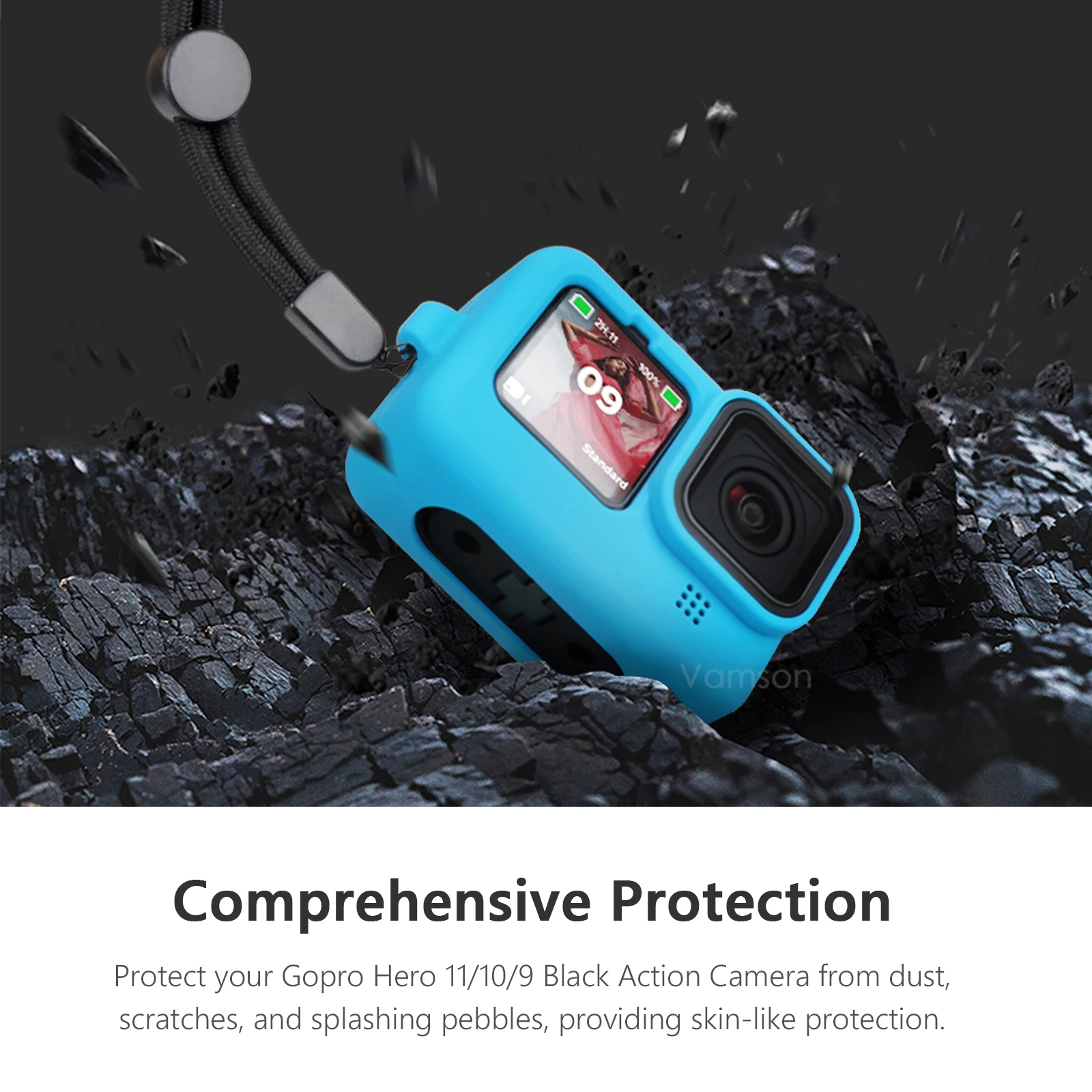 Capa de silicone preta macia para Gopro, capa protetora completa, acessórios da câmera, Hero 11, 10, 9, Hero 1110