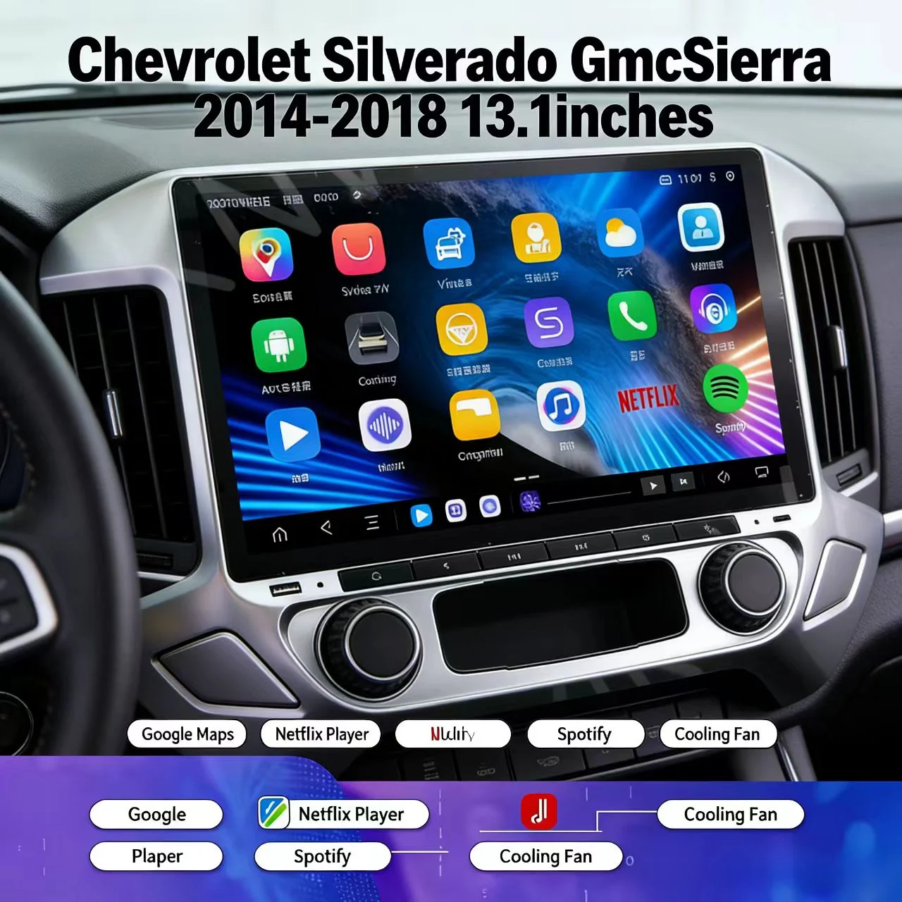 13.1 Inch HD Touch Screen Car Stereo Radio Android 13.0 with CarPlay GPS Navigation Multimedia Player for Chevrolet Silverado GM