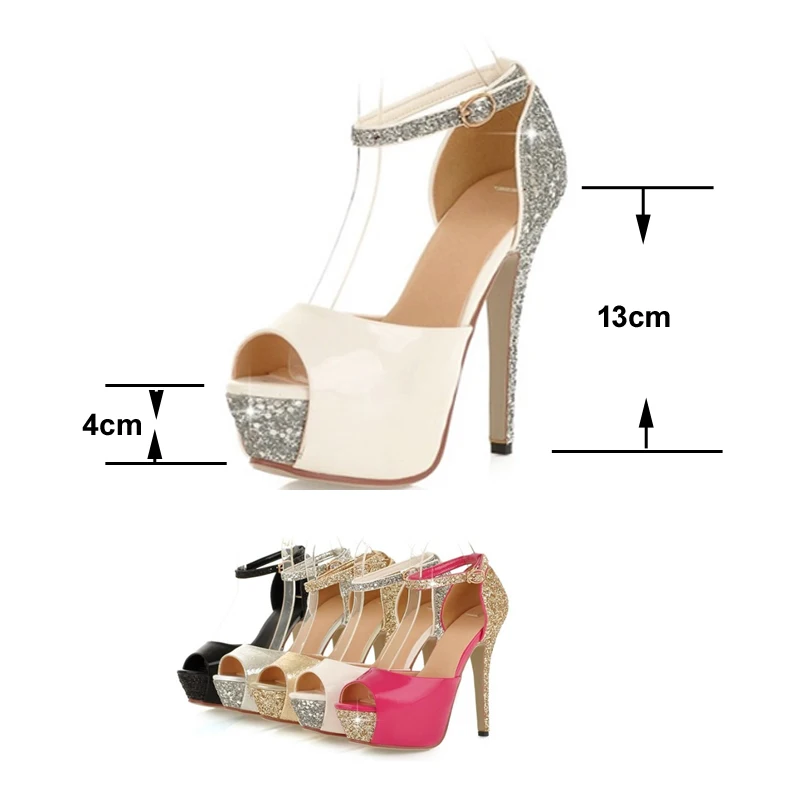 REAVE CAT Women Bridal High heel pumps Peep toe Stiletto Thin heels 13cm Platform Buckle Size 34-43 zapatos de