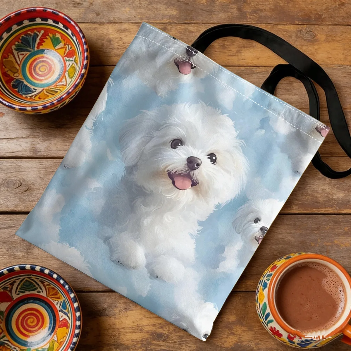 Einkaufstasche für Hundeliebhaber mit maltesischer Hunde-Motivierung, große, hochwertige, wiederverwendbare Einkaufs- und Reisetasche mit humorvollem Muster und Schultertasche – Detail 7