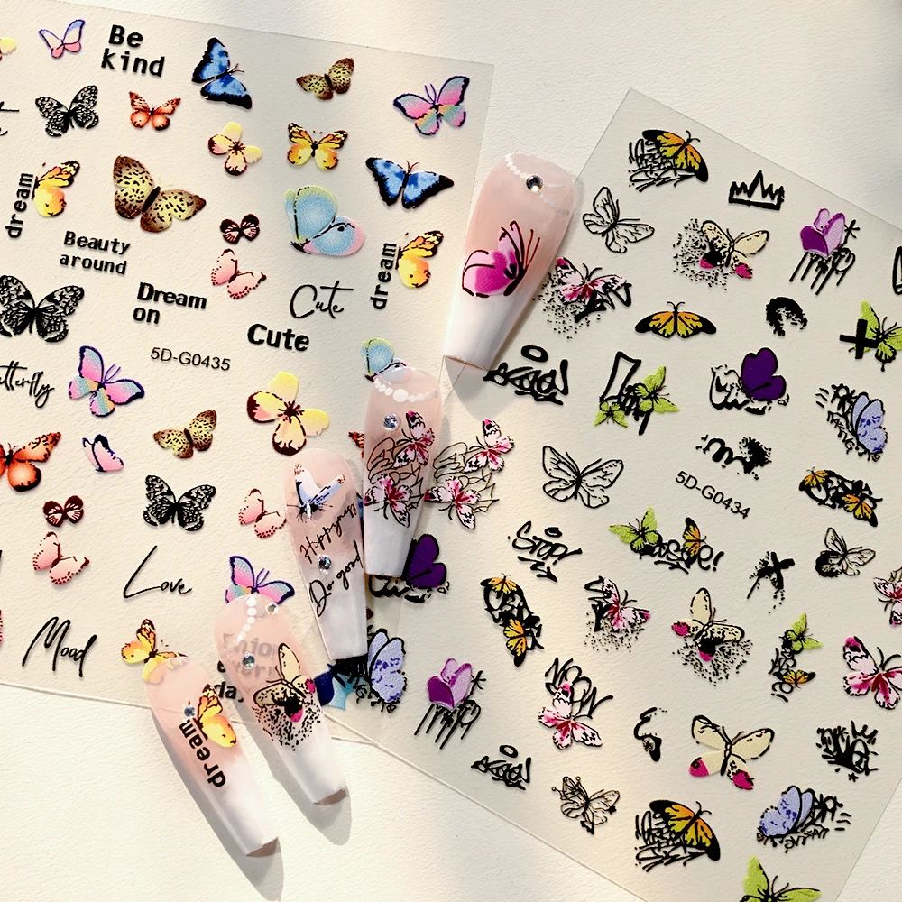 

1Pcs 5D Exquisite Butterfly Flower Nail Stickers Spring&Summer Floral Self-Adhesive Nail Decals DIY Nail Art Decoration Supplies