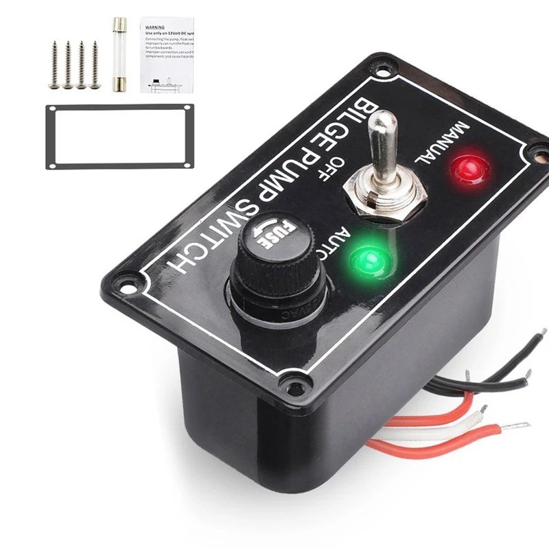 3X DC 12V Fused Marine Bilge Pump Switch Panel With LED Indicator Light Manual/Off/Auto 3-Way Toggle Switch