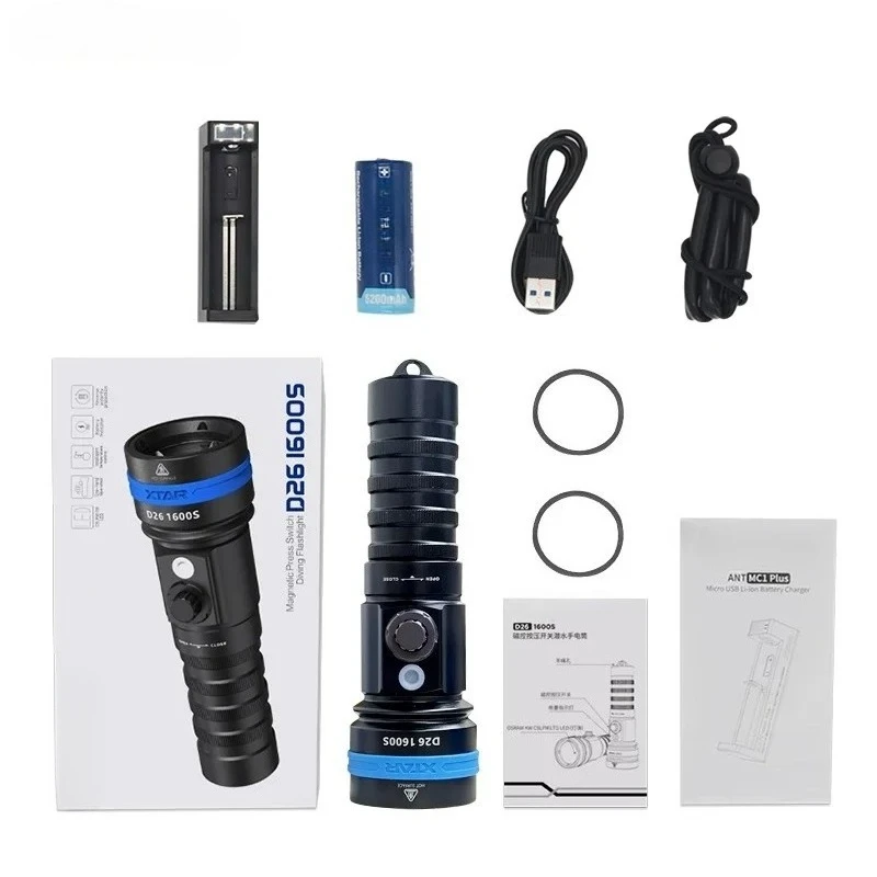 

D26 1600S фонарик для дайвинга 1600 люмен глубина дайвинга 100 м водонепроницаемый фонарь для дайвинга лампа для подводной охоты светодиодный фонарик