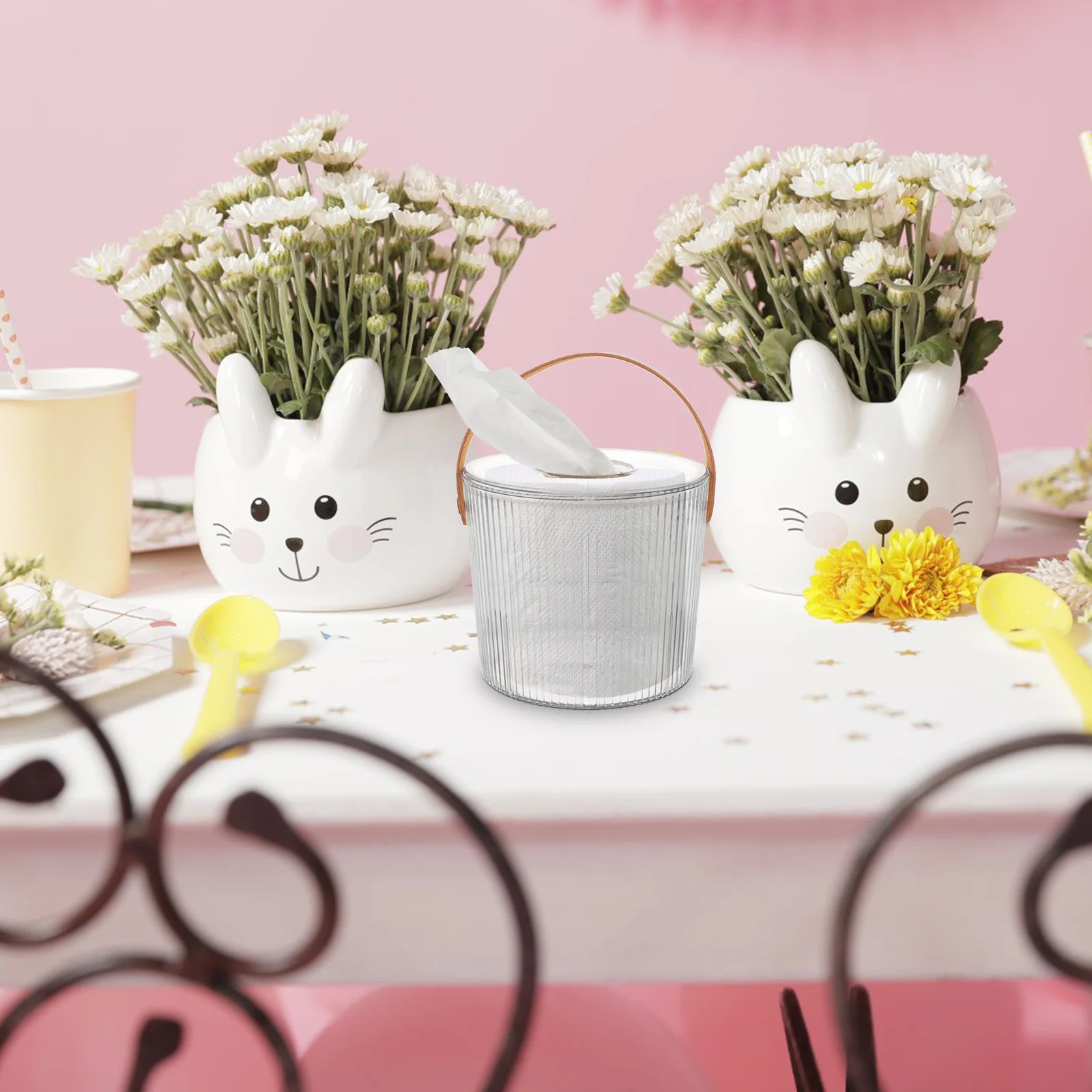 

Tissue Storage Box 3-Slot Paper Organizer Cylindrical Design With Cover For Living Room Dining Table Coffee Table Napkin