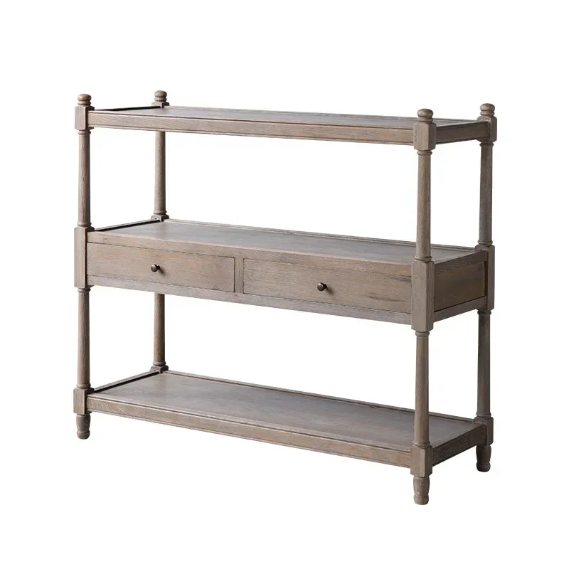 Nordischer Landhausstil Retro Einfacher Gäste-Restaurantschrank Veranda-Aufbewahrungsregal Eiche Massivholz Esszimmermöbel