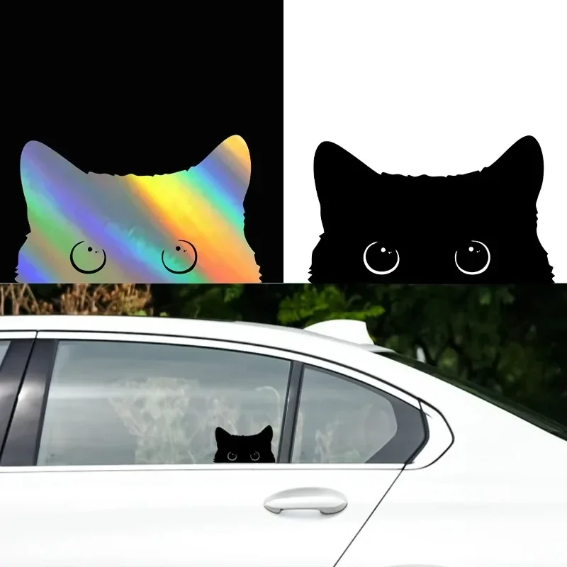 LYKX Car Sticker Accessories Poor Cat Is Stealing with Big Eyes Watch Vinyl Car Styling Cover Waterproof PVC