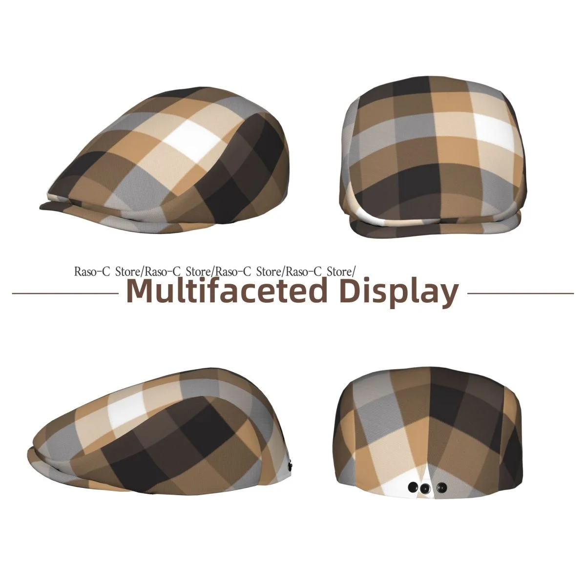 British Gatsby Newsboy Cap For Adults Classic Plaid Checkered Tartan Background Flat Peaked Cap Autumn Winter Beret Hat