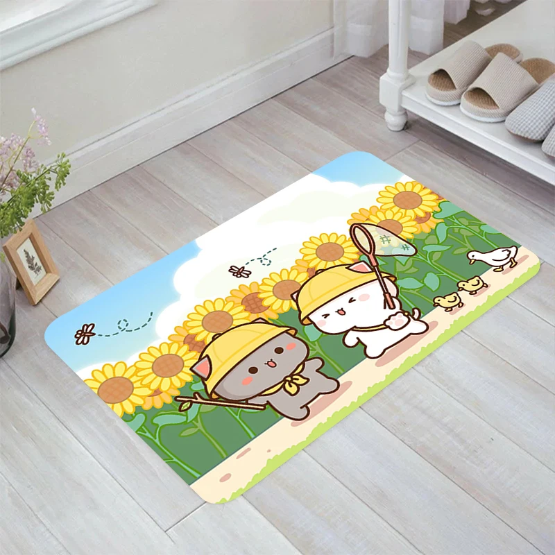 Cute Cat Peach and Goma Floor Mat Doormat Entrance Door Balcony Living Room Rugs Carpets Home Kitchen Rug Foot Carpet Mats Bath