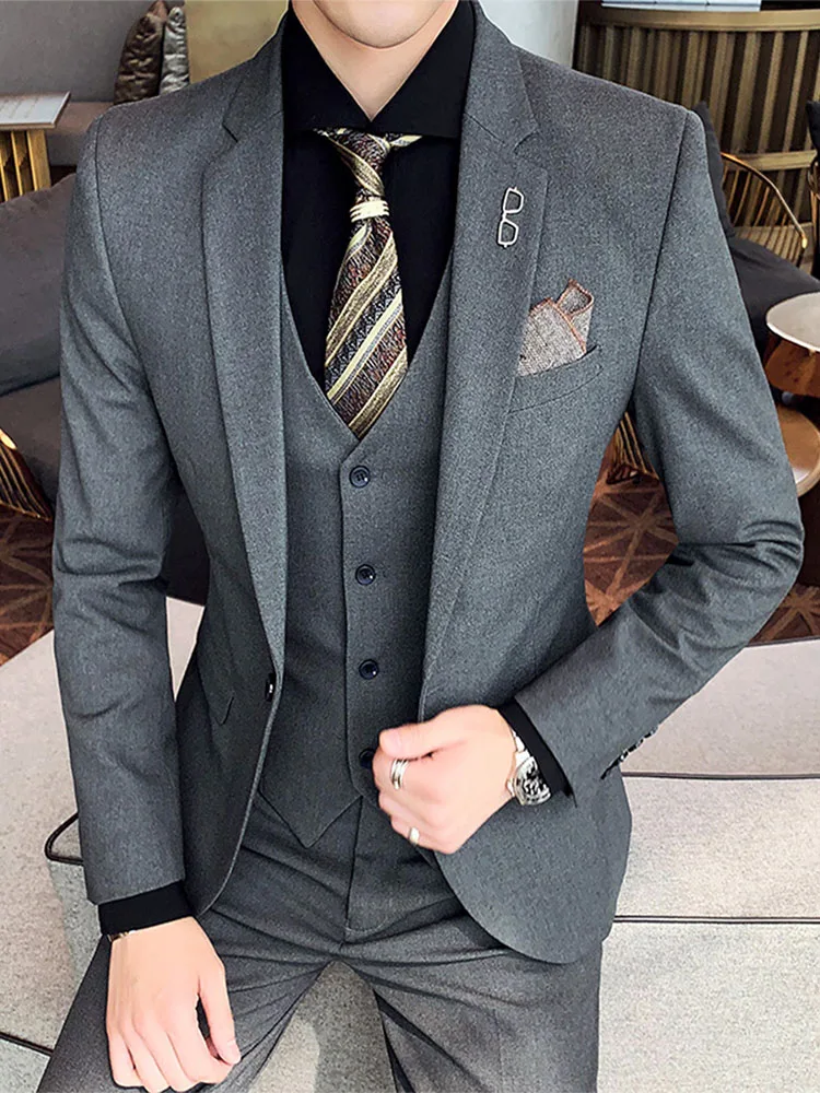 

Slim Fit Men's Wedding Suit Three Piece Set Handsome Casual Korean Style Groomsmen Formal Wear Business Casual Polyester Blend