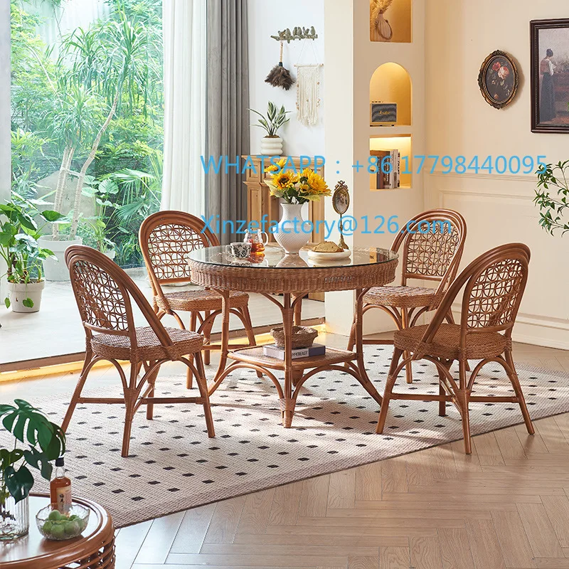 Customizable New Chinese-style Dining Table and Chair Plant Rattan Chair Small Apartment Family Wabi Wind B & B Hotel Dining