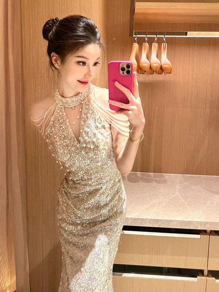 

Вечернее платье цвета шампань для женщин, бальное, элегантное, класса люкс, для торжественных мероприятий, на конец года, премиум-класса, с эффектом «рыбий хвост», невероятно красивое.