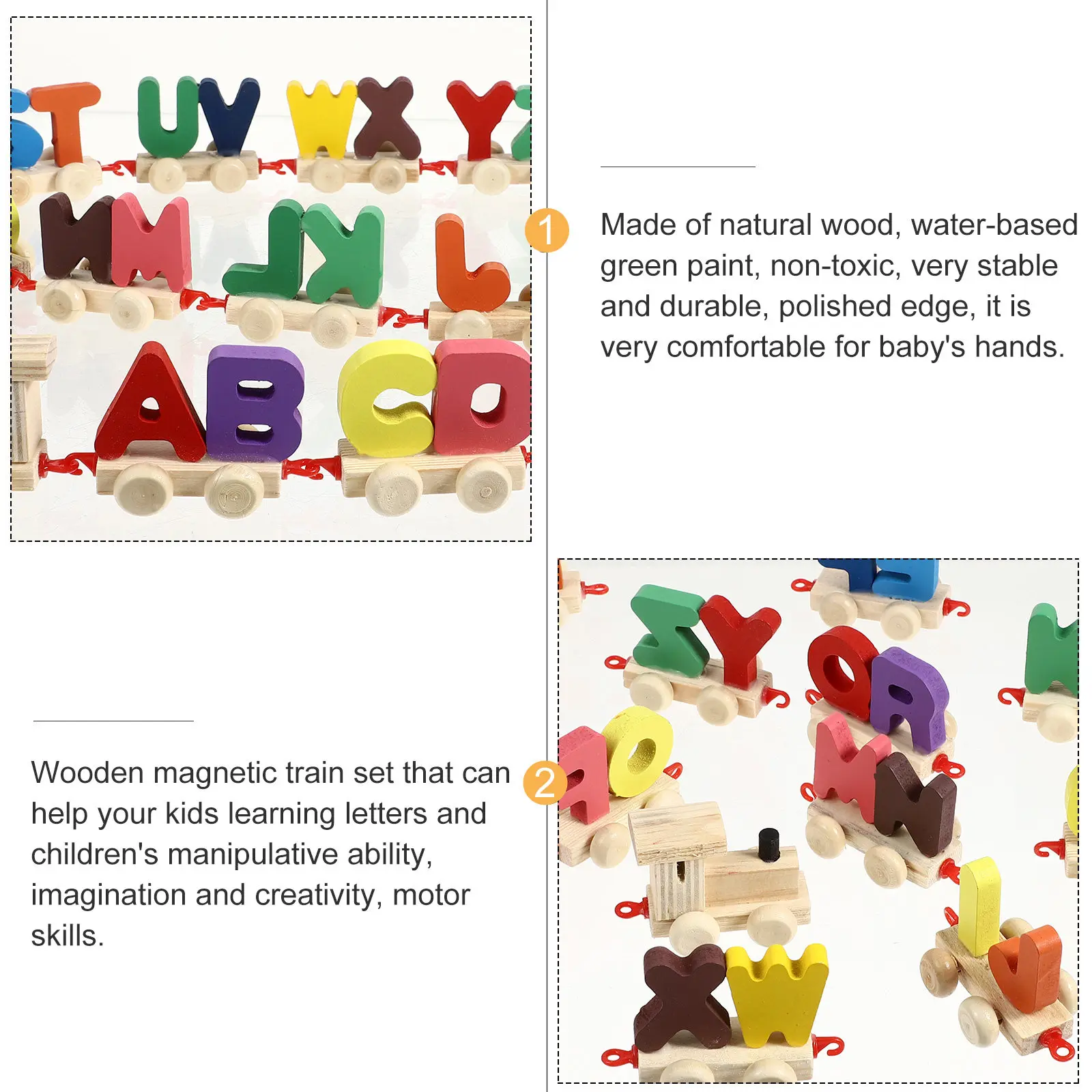 Wooden Magnetic Alphabet Train Set Colorful Letters Early Educational Learning for Kids Toddlers Boys Girls Classroom