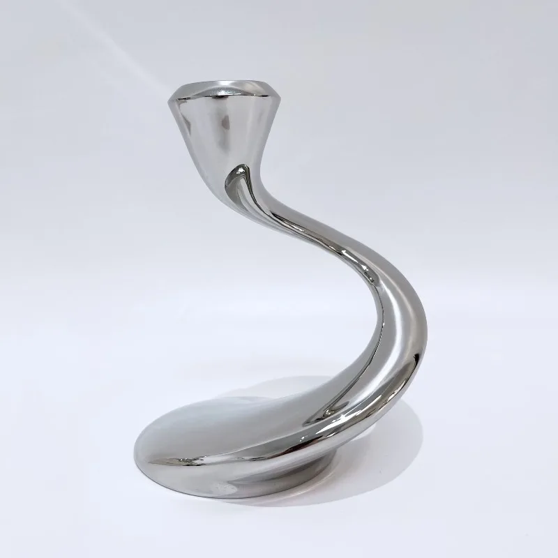 Silver candle holder Light luxury candle light dinner Serpentine ornament European Western food Light luxury metal dining table