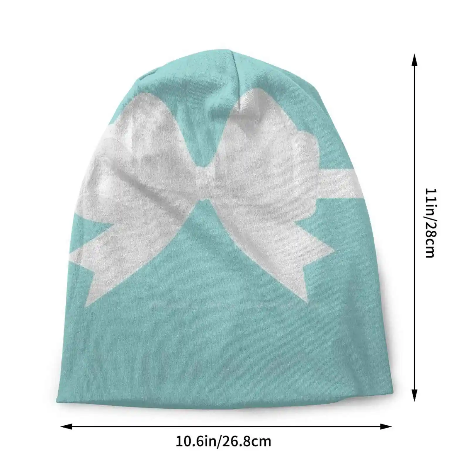 Turquoise & White Bow Knitted Hat Warm Beanie Outdoor Caps Girls Girly Trendy Modern Glamour Salon Wedding Spa Beauty Makeup