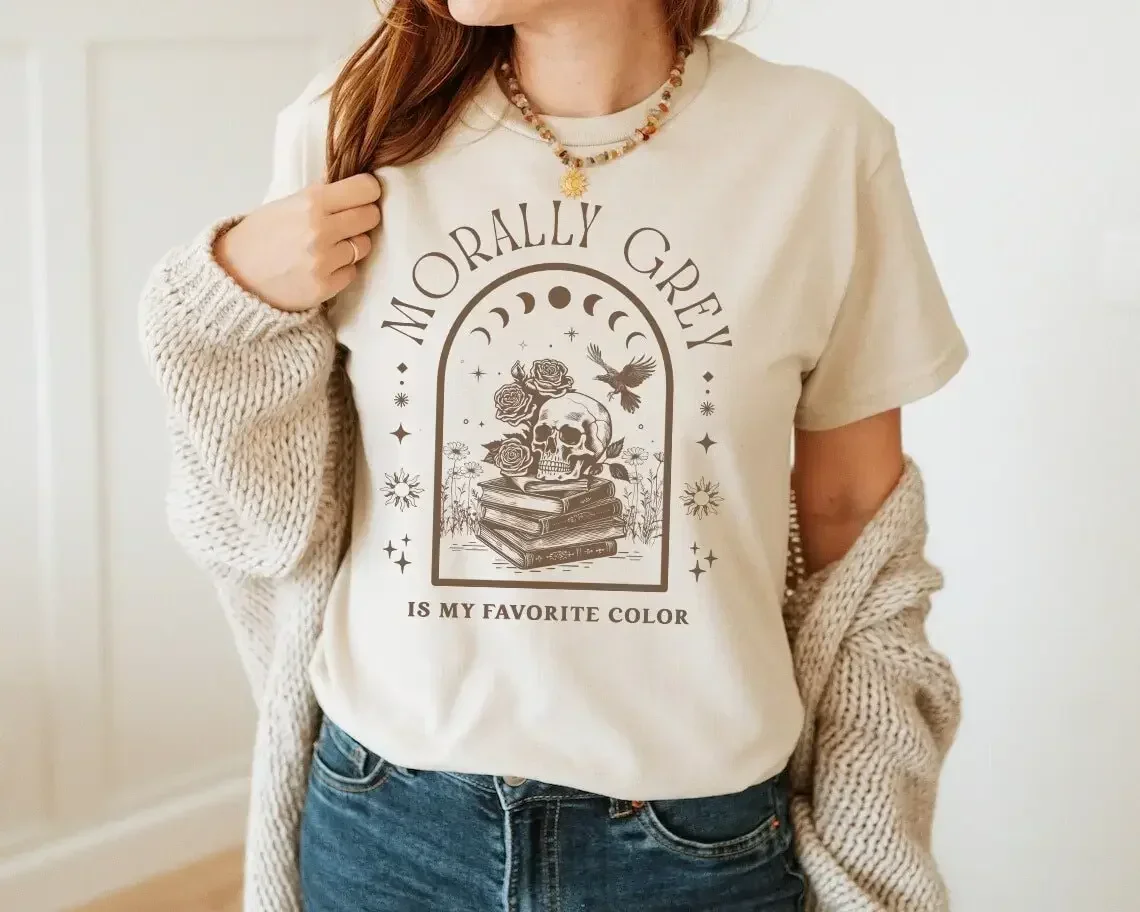 Morally Grey Is My Favorite Color Bookish T Shirt Booktok Merch Things Enemies To Lovers Reading Smut Death By Tbr