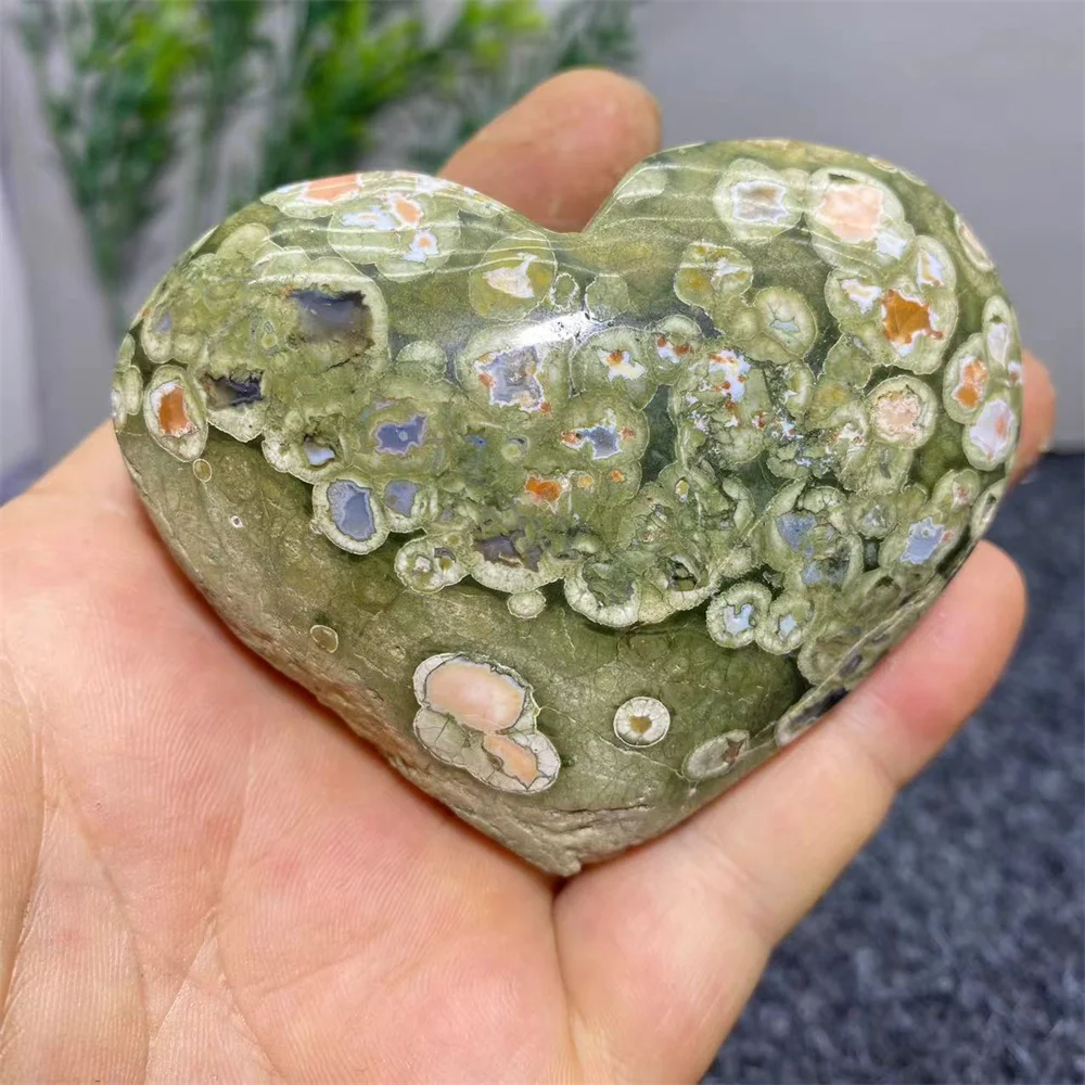 Crystal Natural Rainforest Stone Quartz Heart Carving  Feng Shui Healing Polishing Energy  Craft Minerals  Home Decoration