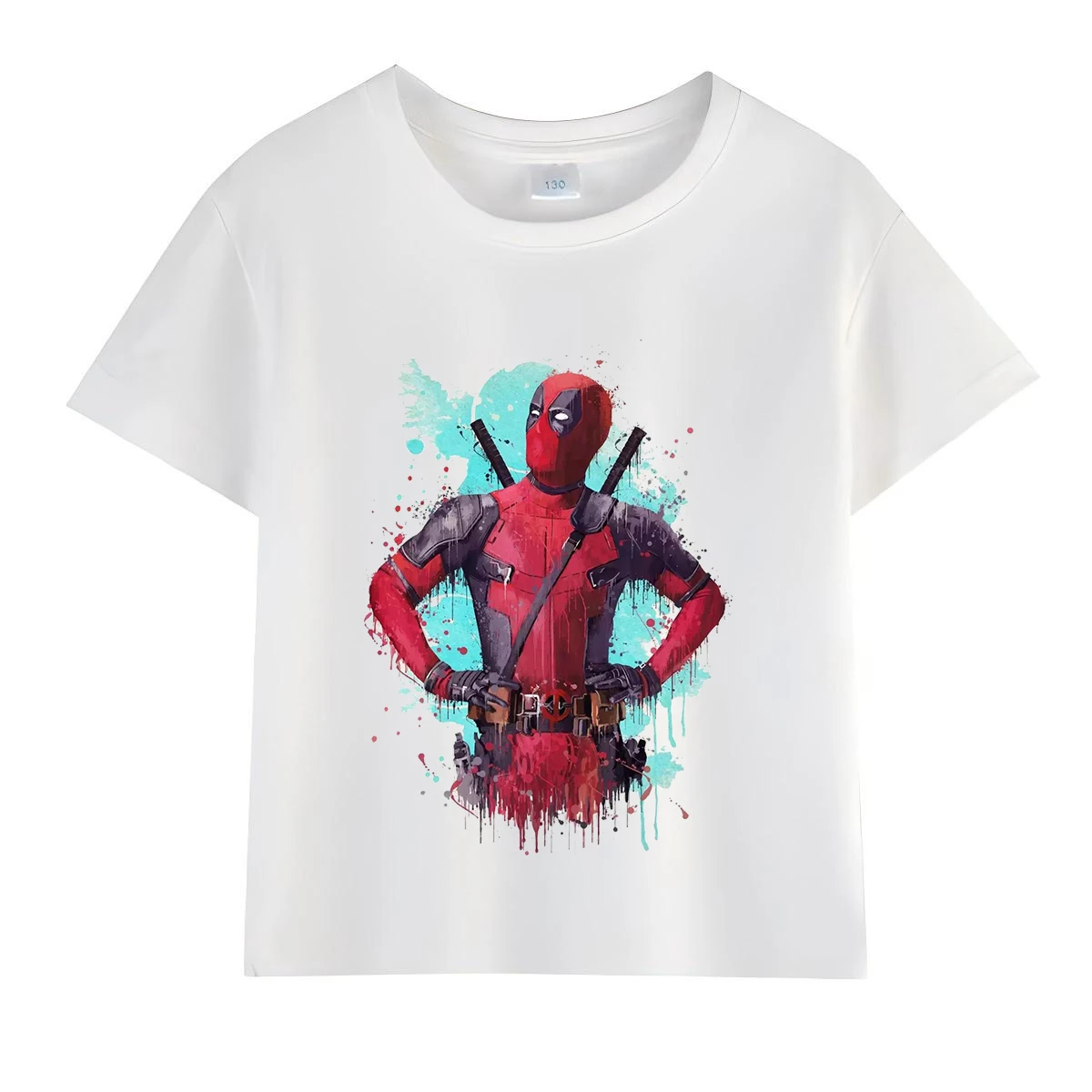 Deadpool & Wolverine White T-shirt Round Neck Loose Summer Pop Clothing Cartoon Marvels Movie Character Children Birthday Gift