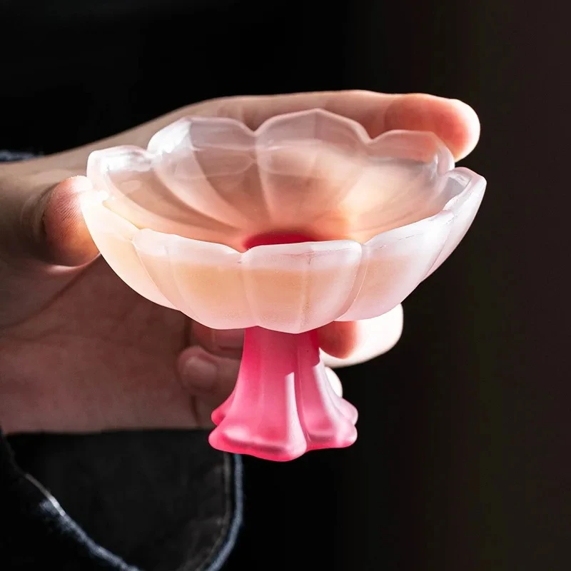 Lotus Flower Glass Tea Cups Afternoon Tea Teacup Milk Fruit Juice Container Color Lotus Goblet Coffee Cup Lotus Shaped Vessel