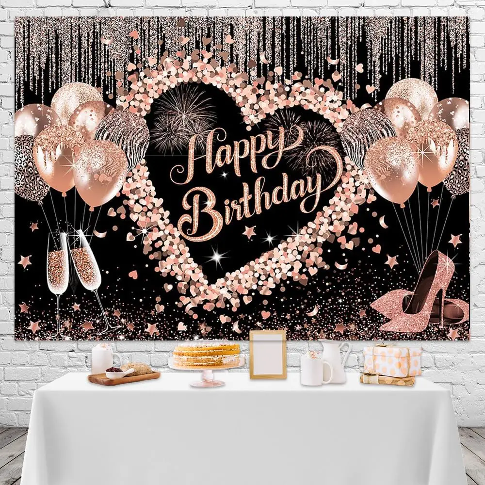 Birthday Party Backdrops Golden Blue Black Pink Balloon Cake Adult Customized Poster Baby Kid Banner Vinyl Backgrounds for Party