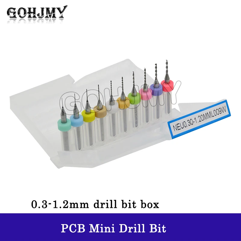 10pcs/Box 0.3mm to 1.2mm PCB mini drill Bit tungsten steel carbide for print circuit board cnc drill Bits Machine