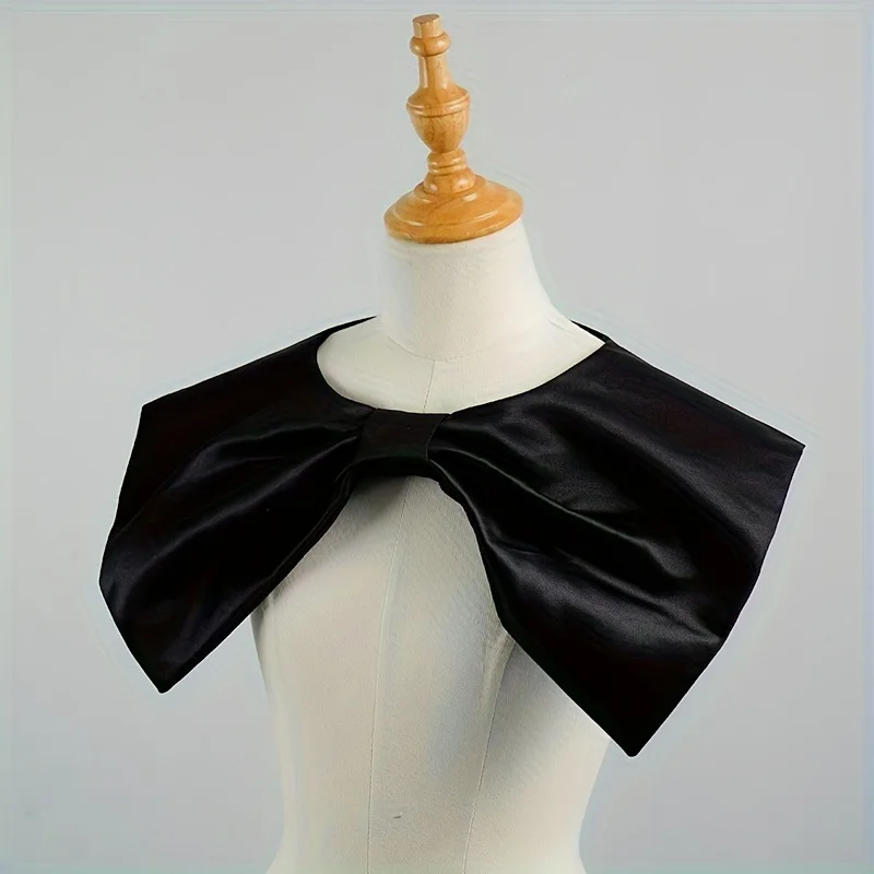 Satin Bow Fake Collar with Pearl Buttons, Versatile Decor Collar for Women Shirts, Elegant Layering Fashion Accessory