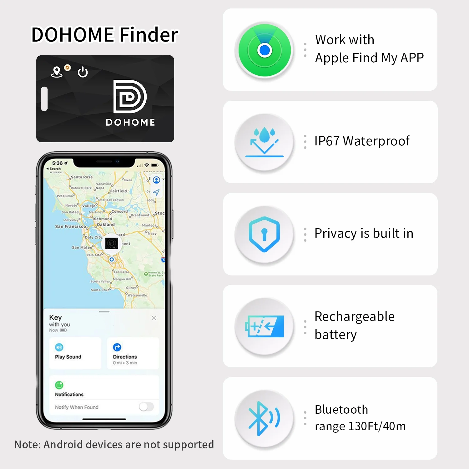 Pelacak Kartu Dompet Nirkabel Ultra Tipis dengan GPS Smart Tag Air Tag, Berfungsi dengan Aplikasi Apple Find My, untuk Kunci, Koper, dan Tas