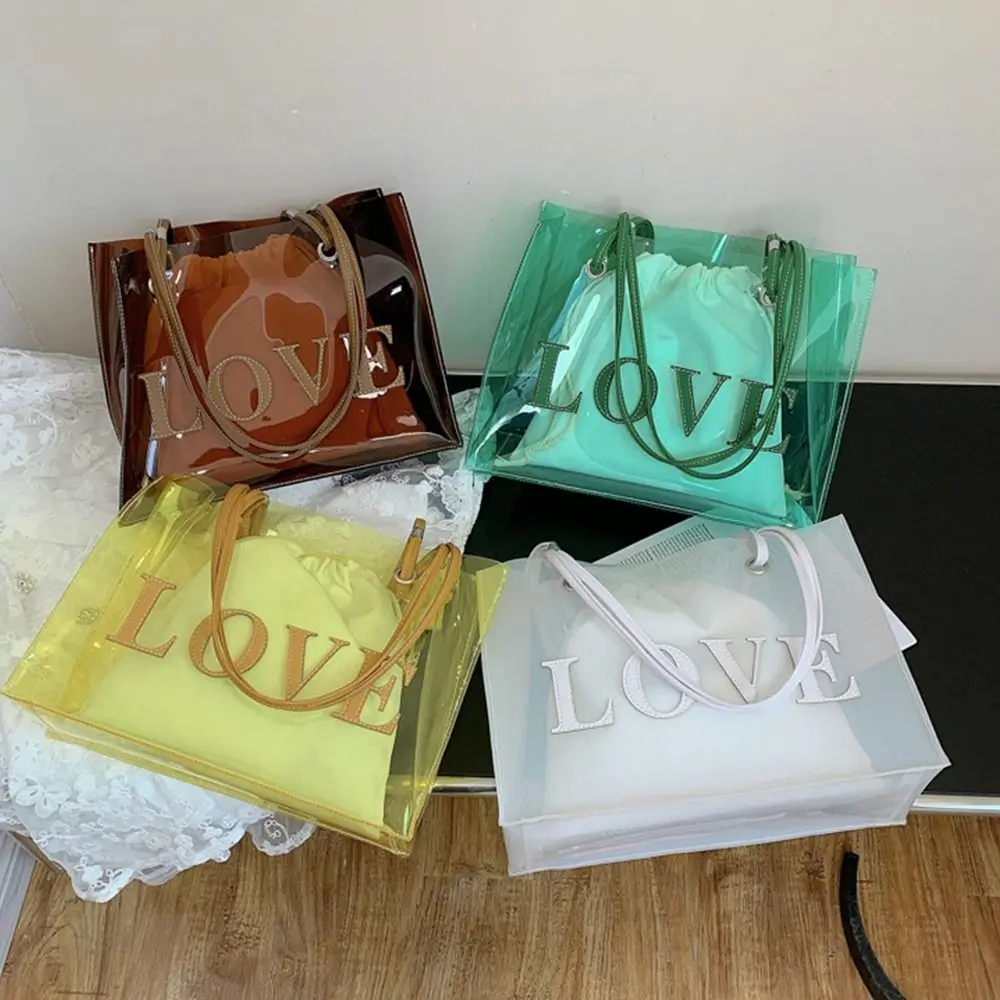 Transparent Laser Shoulder Bag for Women Candy Color Letter Fashion Mini Crossbody Messenger Bag PVC Jelly Tote Bag